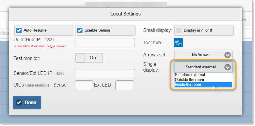 Choose if the display is inside or outside the room. Do the same for both displays in the pair.